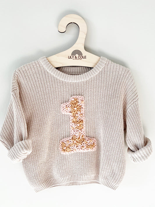 "1" EMBROIDERED SWEATER