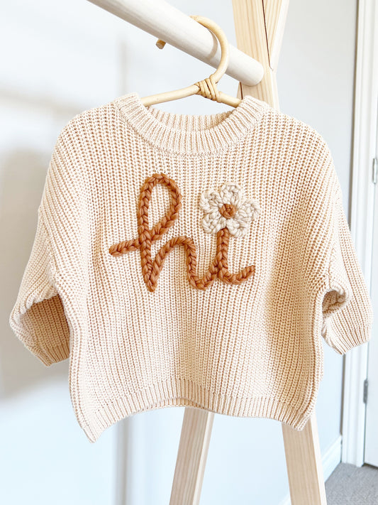 "HI" EMBROIDERED SWEATER