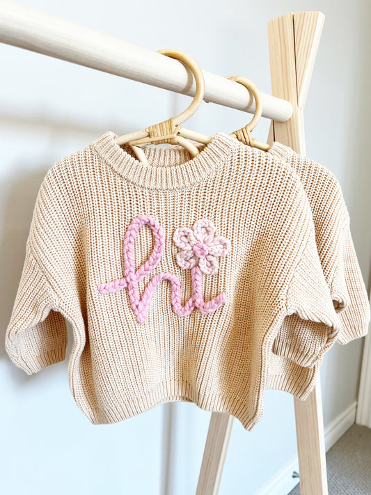 "HI" EMBROIDERED SWEATER